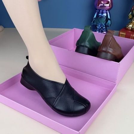 21816真皮女鞋头层牛皮芒果头牛筋软底平底舒适休闲百搭单鞋