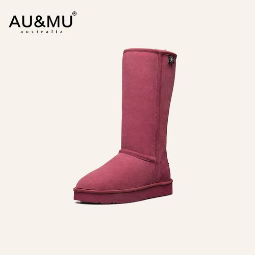 AUMU2025冬安可拉红长筒雪地靴女皮毛一体两穿厚底加绒加厚靴2038主图