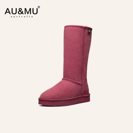 AUMU2025冬安可拉红长筒雪地靴女皮毛一体两穿厚底加绒加厚靴2038