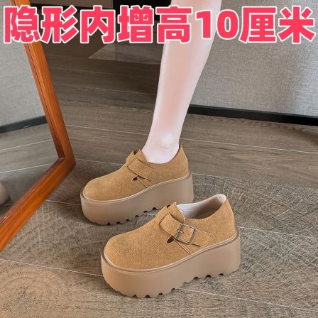 真皮10cm内增高勃肯鞋女2025秋冬松糕厚底博肯鞋一脚蹬懒人乐福鞋