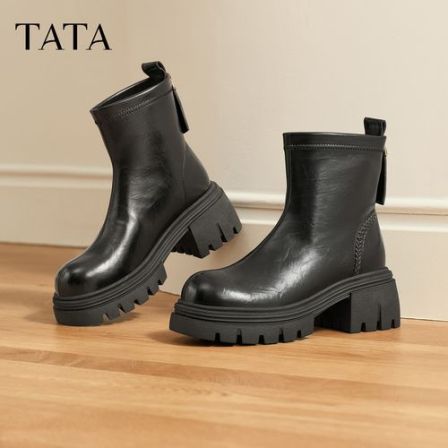 TATA他她2025冬新款潮酷休闲百搭弹力靴气质增高厚底女靴CHW01DD5