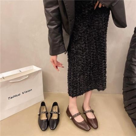 法式复古单鞋女2025春季新款低跟方头时尚一字扣带浅口玛丽珍鞋