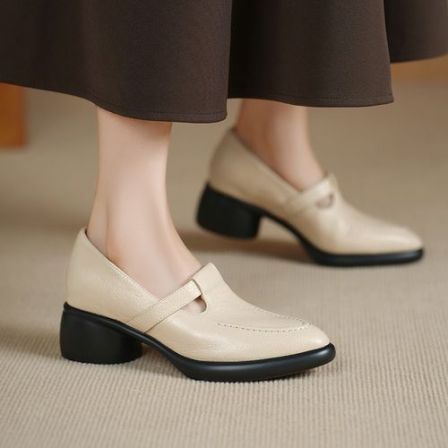 5CM 2025年春秋新款复古单鞋尖头时尚百搭真皮软底舒适女鞋