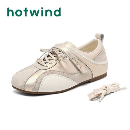 Hotwind/热风琥珀流光德训鞋女款2025秋季魔术贴系带时尚休闲鞋