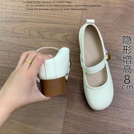 内增高复古一字带玛丽珍单鞋女2025新款小个子粗跟浅口绝美高跟鞋