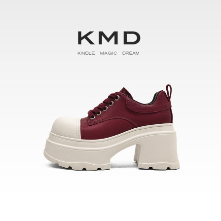 KMD DY2025秋季新款松糕底休闲鞋增高真皮粗跟深口单鞋