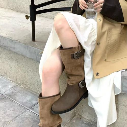 【香港奢品DBKU&SHOSE】西部牛仔靴女复古皮带扣粗跟20美拉德靴子主图