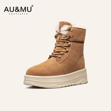 AUMU2025冬季新款男女同款雪地靴皮毛一体厚底保暖高帮中筒靴2001