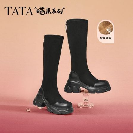 喵爪系列TATA他她厚底显瘦长筒靴女靴弹力瘦瘦靴冬季新款CEG04DG4
