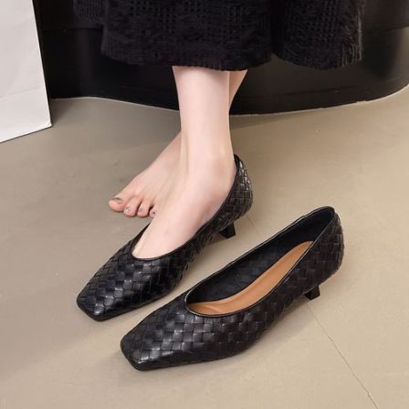 头层牛皮真皮编织高跟鞋女2025夏季新款舒适透气百搭时装单鞋潮