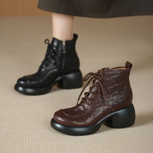 6.5CM 2025秋冬新款粗跟高跟复古英伦风时尚百搭女士圆头短靴主图