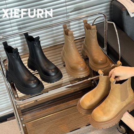 XIEFURN/鞋夫人网红爆款秋冬大黄靴2025潮流百搭厚底增高短靴