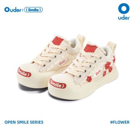 X【ouder】开口笑帆布新款小香风大头鞋厚底增高小红花板鞋