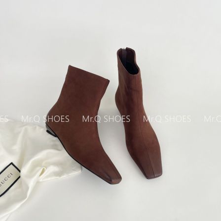 34-40码/跟高2cm/黑咖/小众简约法式小方头低跟通勤百搭短靴