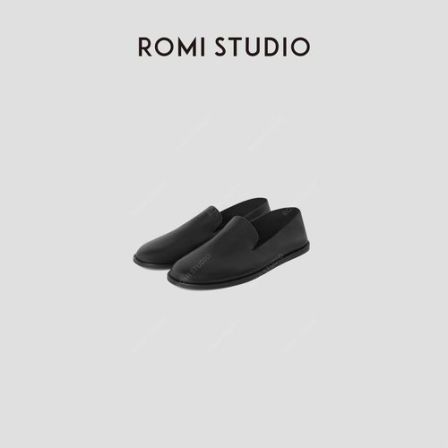 ROMI STUDIO“复古英伦”100%牛皮简约一脚蹬平底乐福鞋 RWCRP34096