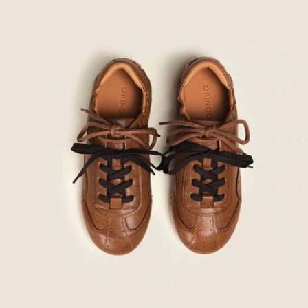 Orinous    25秋季新品复古薄底德训鞋 真皮百搭平底