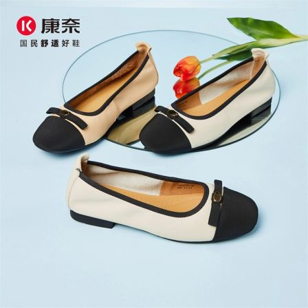 Kangnai/康奈新款小香风一脚蹬浅口鞋子防滑耐磨拼色单鞋15236006