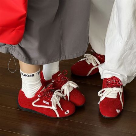 红色复古德训鞋男女款双鞋带赛车鞋休闲运动鞋子情侣阿甘鞋ins潮