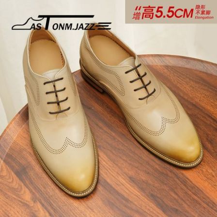 隐形内增高牛津鞋男鞋商务正装白色结婚新郎皮鞋英伦雕花布洛克鞋