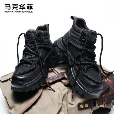 马克华菲靴子男款棉鞋工装鞋男冬季新款黑色加绒雪地靴男士马丁靴