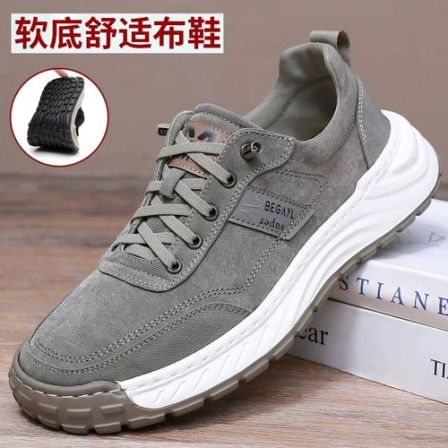 素面注压套筒松紧带防滑纯色布鞋休闲春夏爸爸鞋轻便