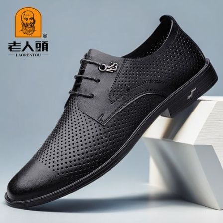老人头夏季皮鞋男高级感真皮商务软底正装休闲鞋软面皮透气单皮鞋