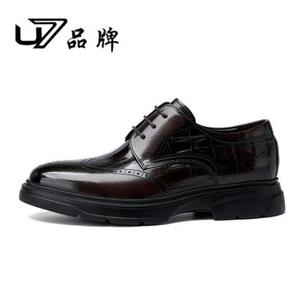 U7品牌男鞋 头层牛皮 时尚百搭男士透气布洛克系带商务休闲皮鞋