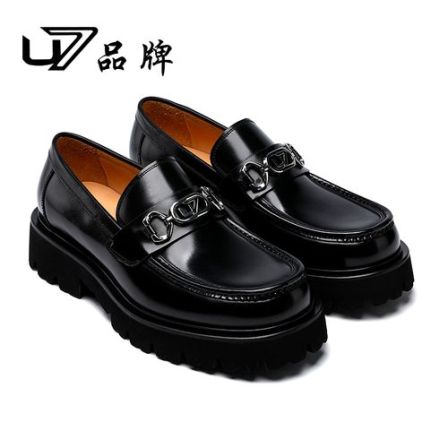 U7品牌男鞋 开边珠头层牛皮 透气时尚通勤百搭厚底鞋商务休闲皮鞋