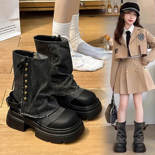 女童靴子2025秋冬季新款中大童英伦马丁靴小女孩百搭时尚单靴主图