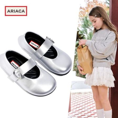 ARIACA艾芮苏女童玛丽珍公主鞋2025秋季新款法式银色浅口儿童皮鞋