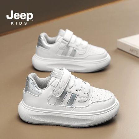jeep儿童小白鞋女童男童2025新款鞋子软底白色运动鞋低帮板鞋春秋