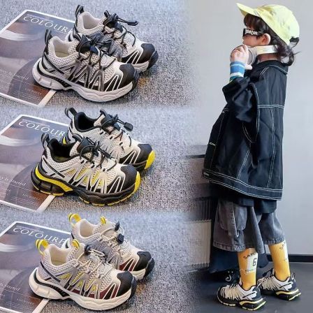 2025秋季新款男童网面透气运动鞋子女童轻便防滑登山鞋儿童老爹鞋