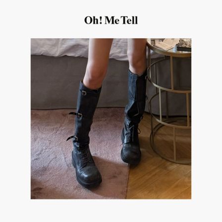 Oh！Me Tell【蜜桃定制】miu超百搭显腿瘦腿长做旧款牛皮靴子高筒靴