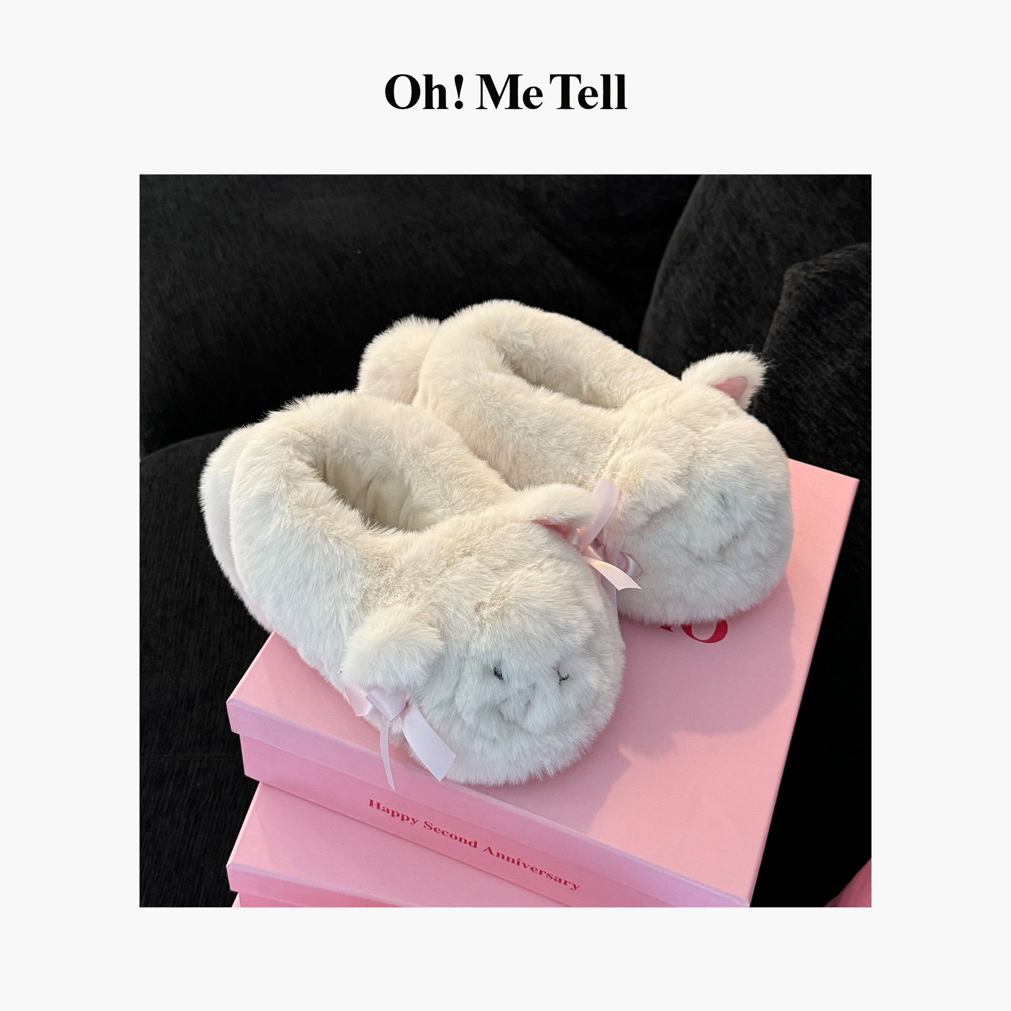 Oh！Me Tell【rose朴彩英同款】可爱毛绒猫咪包跟软底防滑家居棉拖鞋主图