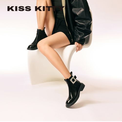 KISSKITTY【质感牛皮】韩系女主切尔西靴新款圆头女靴增高显瘦主图
