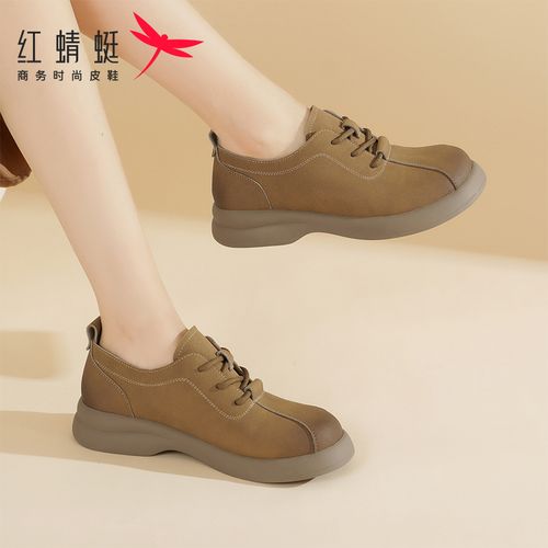 【红蜻蜓正品】皮鞋玛丽珍女鞋秋季新款休闲系带平底鞋单鞋百搭鞋子主图