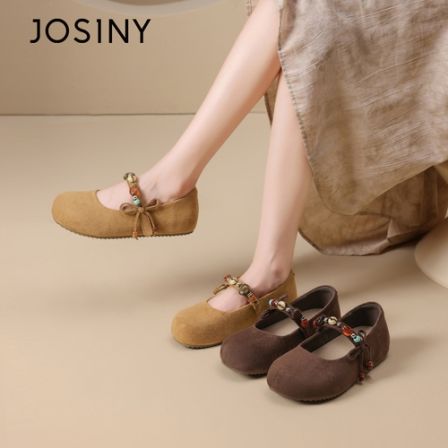 JOSINY/卓诗尼秋季新款薄款平跟法式圆头防滑单鞋秋季春秋方头