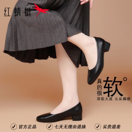 红蜻蜓浅口妈妈软底单鞋新款秋季头层牛皮软底女士职业通勤牛皮鞋