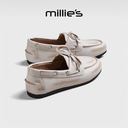 MILLIE'S妙丽复古乐福鞋女2025新款秋小皮鞋平底真皮单鞋百搭软底