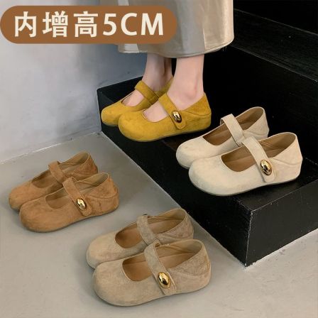 啄木鸟黄色厚底勃肯鞋女2025新款秋季内增高玛丽珍单鞋奶奶豆豆鞋