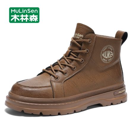 木林森马丁靴男秋冬季户外沙漠工装靴厚底休闲高帮鞋英伦风皮短靴