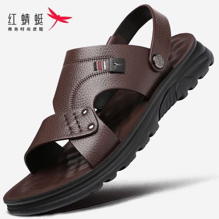 红蜻蜓爸爸凉鞋男夏季真皮头层牛皮防滑软底休闲沙滩鞋男士鞋外穿