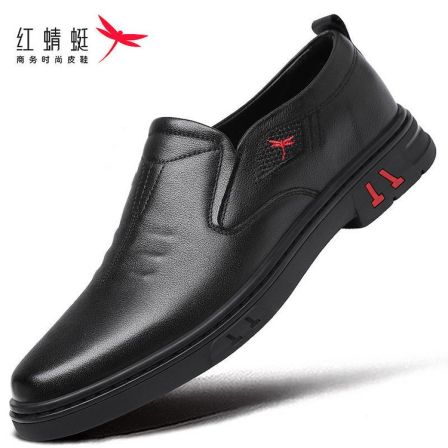 红蜻蜓男鞋秋季休闲皮鞋男真皮头层牛皮透气暖豆豆鞋男软皮软底