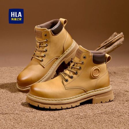 HLA/海澜之家秋季新款马丁靴户外休闲工装鞋高帮时尚加绒大黄靴子