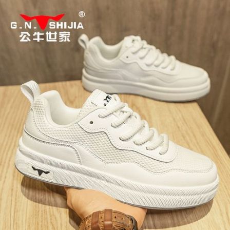 公牛世家春季新品休闲板鞋透气运动鞋百搭潮鞋厚底软底增高男士鞋