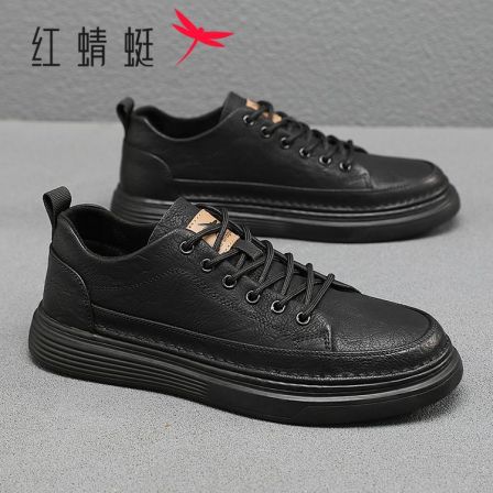 红蜻蜓男鞋2025秋季新款名牌正品休闲皮鞋高端上档次时尚真皮板鞋