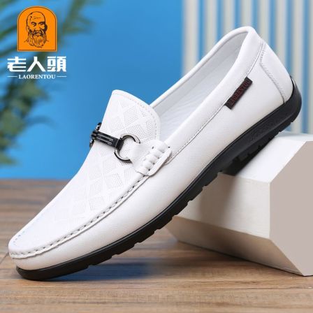 老人头皮鞋男夏季真皮舒适休闲豆豆鞋男轻便透气驾车鞋软底乐福鞋