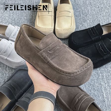 FEILEISHEN 方头全包懒人拖勃肯鞋男士一脚蹬英伦风反绒皮穆勒鞋