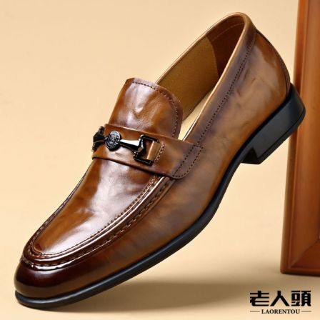 老人头高端轻奢男士商务休闲皮鞋夏季透气真皮时尚百搭潮流乐福鞋