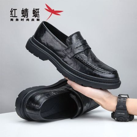 红蜻蜓男士穿搭羊皮秋季时尚百搭男鞋商务男士皮鞋男士开车专用鞋